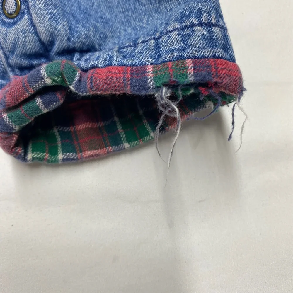 Vintage Baby OshKosh Bgosh Plaid Flannel Lined Denim Overalls 18M Blue 056-0240